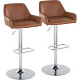 Daniella Adjustable Swivel Bar Stool in Chrome & Camel Leatherette (Set of 2)
